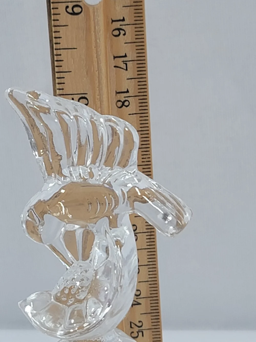 Vintage Etched And Sculpted Clear Glass Hummingbird  Bell Scalloped Edge